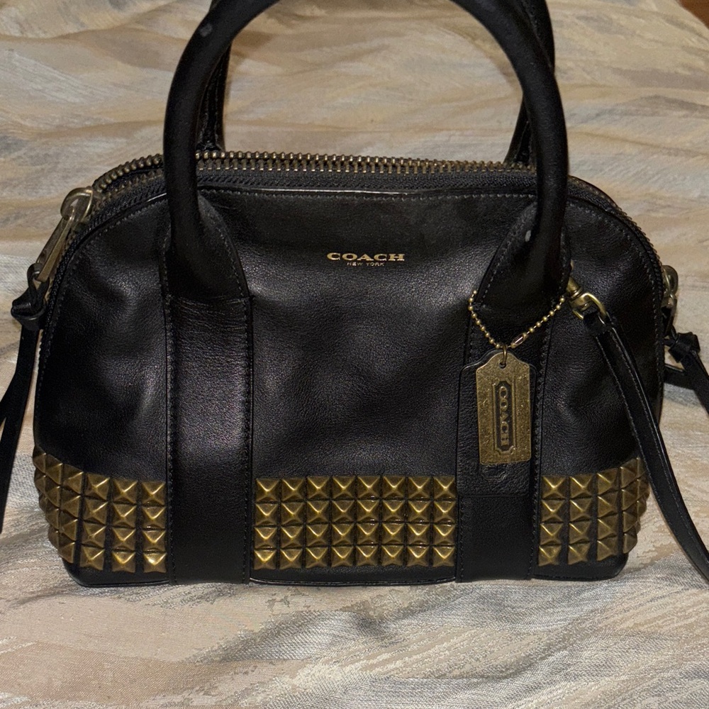 Coach Black Satchel with Gold Stud Accents